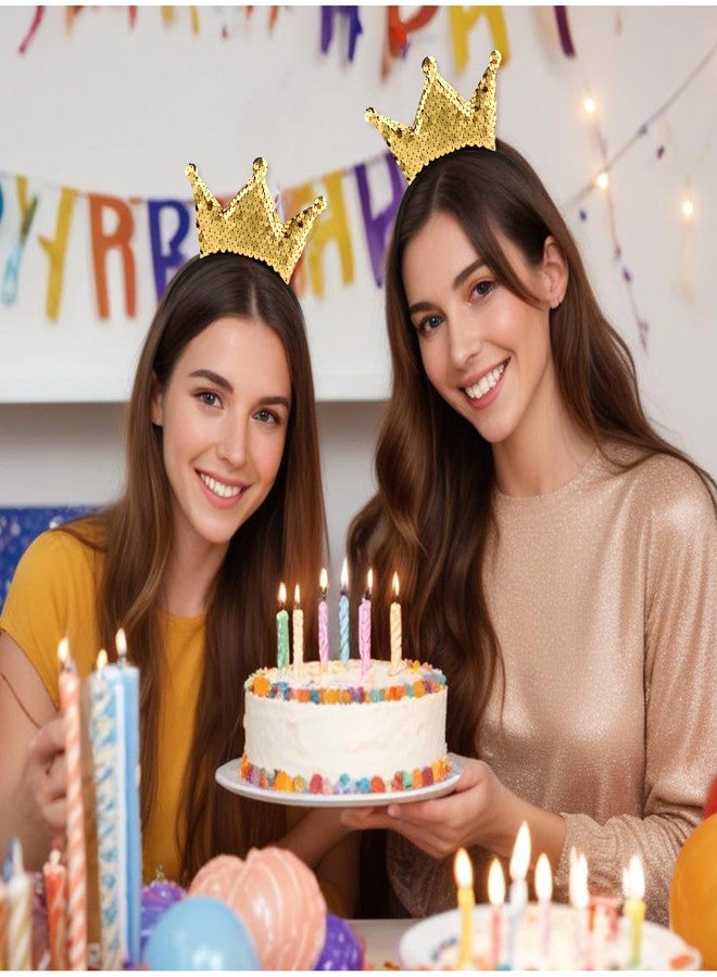 WY LIGHTING LEVEL قطعتان من طوق رأس مزين بالترتر على شكل تاج أميرة، طوق شعر ذهبي لامع، مشبك تصفيف شعر لطيف، إكسسوارات، طوق شعر لامع، زينة مرنة، زي تنكري، غطاء رأس لحفلات أعياد الميلاد للنساء، لوازم تيجان حفلات الكريسماس - Image 5